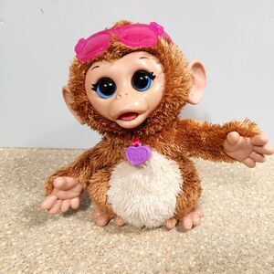 Hasbro FurReal Friends Giggly Monkey 2013 Baby Cuddles w/ Purple Sunglasses Toy!